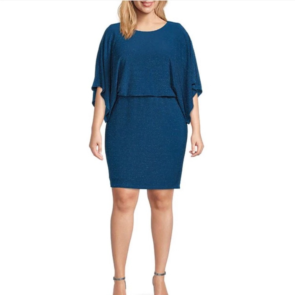 Jessica Howard Teal Sparkle Blouson Mini Dress